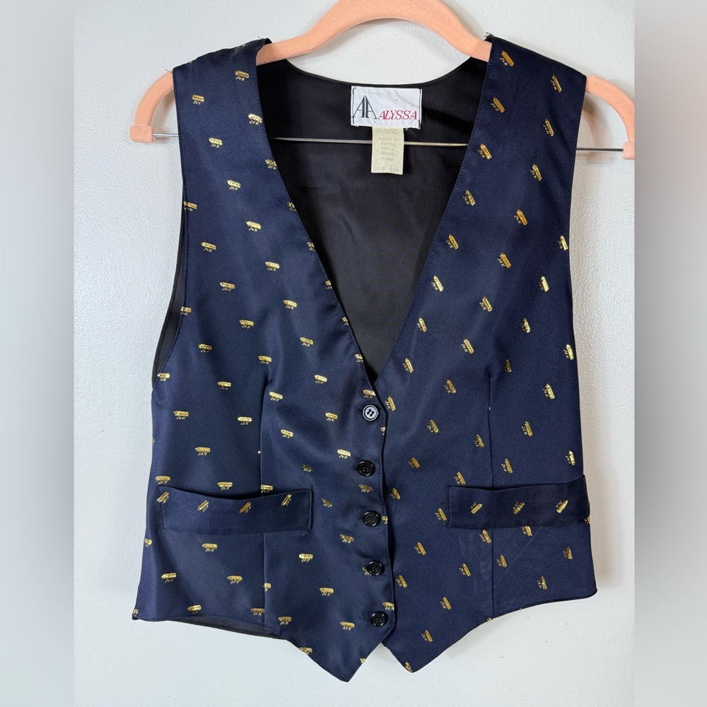 Vintage Alyssa Vest Black Blue Gold Size Small/Medium Embroidered‎